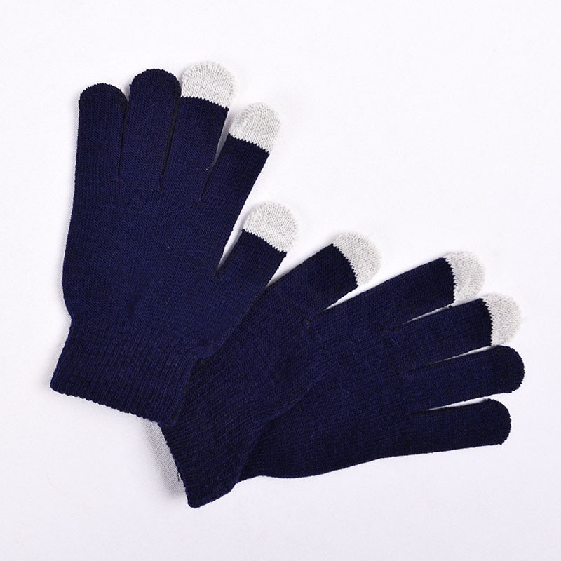 Uld vinter mænd kvinder handsker strikket stræk elastisk halvfinger handsker udendørs vanter varme fingerløse handsker: Marineblå fuld