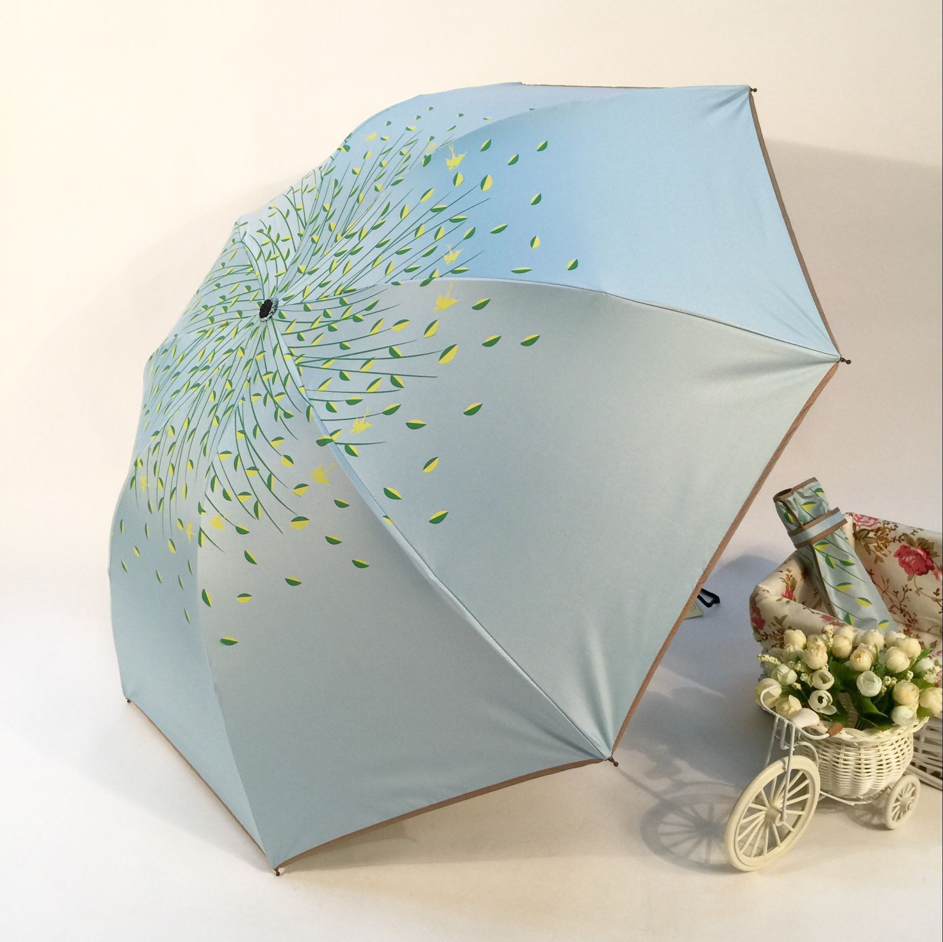 Sombrilla de doble capa para mujer, sombrilla portátil con doble hoja de princesa, ideal para , a la: Wathet