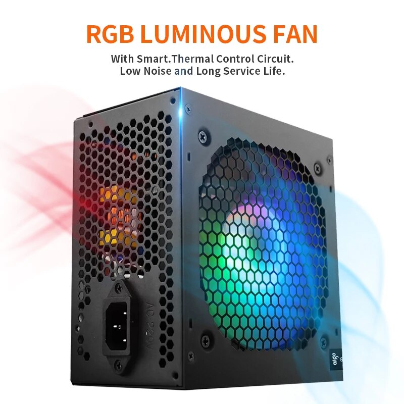 Aigo AK 700W PC PSU alimentatore nero Gaming silenzioso 120mm RGB Fan 24pin 12V ATX alimentatore per Computer Desktop per BTC