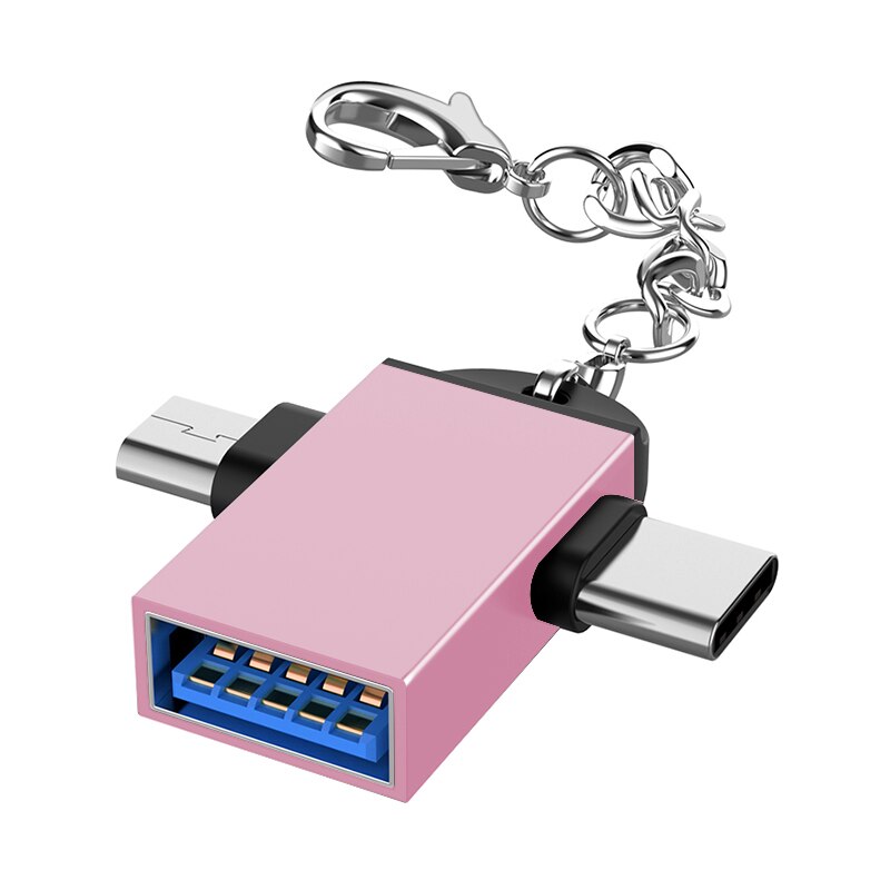 Android Type-C 2 In 1 OTG Micro USB Host Power T Splitter USB 3.1 Adapter: Golden Belt chain