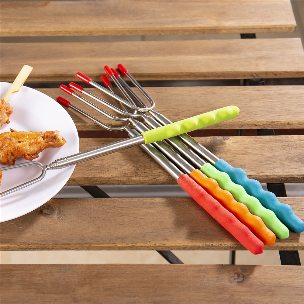 Marshmallow Roasting Sticks,5sets Barbeque BBQ Skewers,45inch Extended Smores Dog Fork with Silicone Handle for Campfire Pit