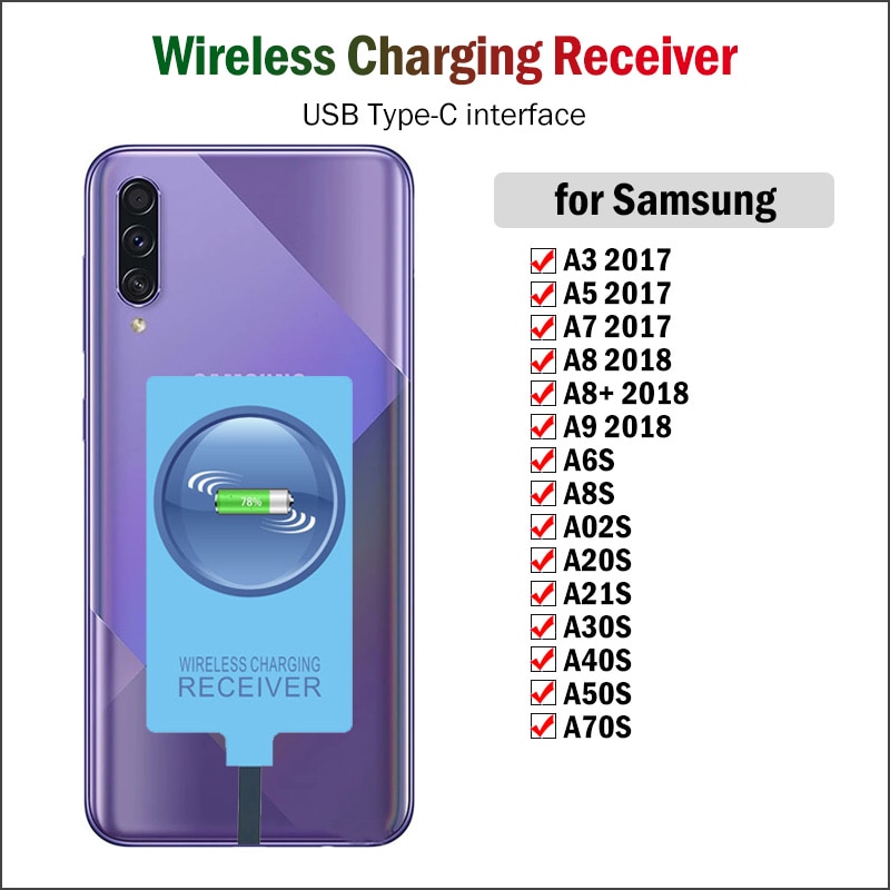 Qi Draadloos Opladen Receiver Voor Samsung Galaxy A20S A21S A30S A40S A50S A70S A6S A8S A520 A8 Type-C Adapter Usb Connector