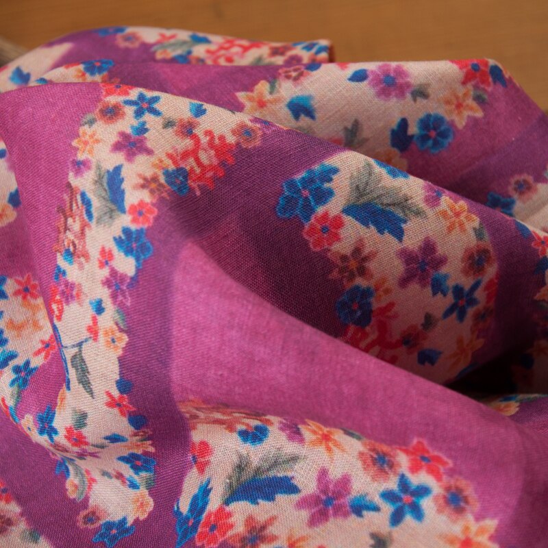 linen fabrics Multicolor floral print material High grade clothing custom robe dress fabric