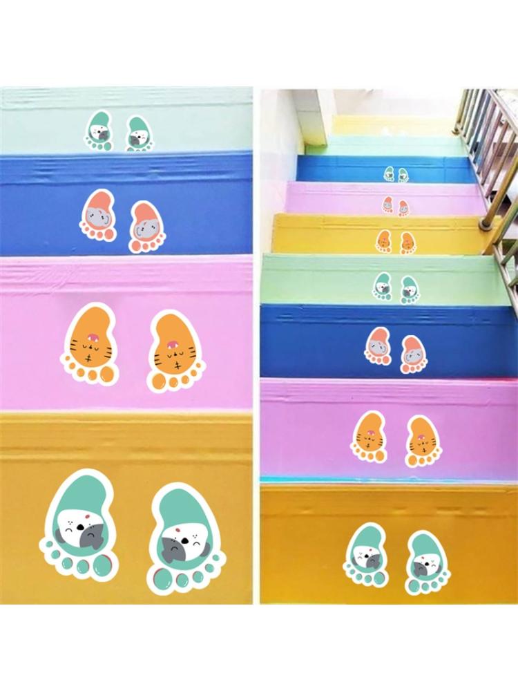 30 Pairs Cartoon Kids Floor Stickers Self-Adhesive Decals Social Distance Cute Footprint Decor for Room Party Nursery