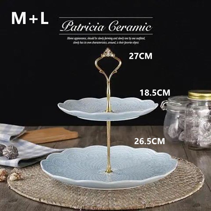 2 Tier Cake Stand Afternoon Tea Wedding Plates Party Tableware Bakeware Ceramic Plate Dessert Fruit Plate Decorating Tools: F  blue 2