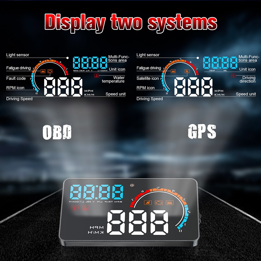 D2500 OBD2 Gauge HUD Car Head Up Display With OBD2 GPS Systems On-board Computer Digital Speedometer OBD Dashboard