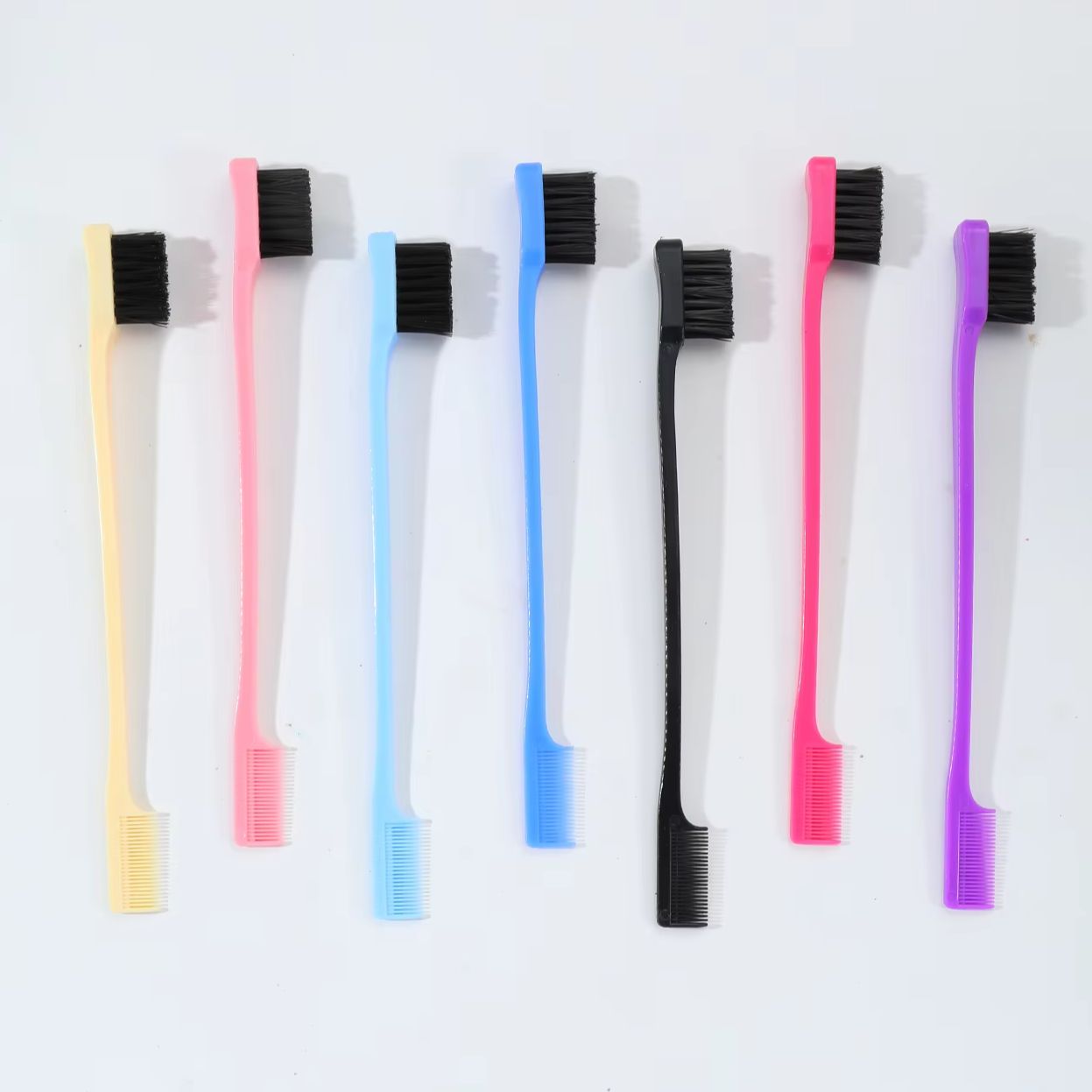 7 stk. antistatisk flerfarvet dobbeltsidet kantkam med hårbørste, tilbehør 2- i -1,, specielt til parykker med ægte hår