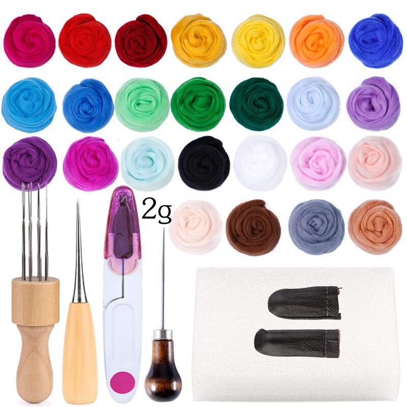 IMZAY-Kit de fieltro de aguja 2g/3g, materiales de tela de fibra de lana, herramientas, conjunto de accesorios, paquete artesanal hecho a mano para principiantes: 2g