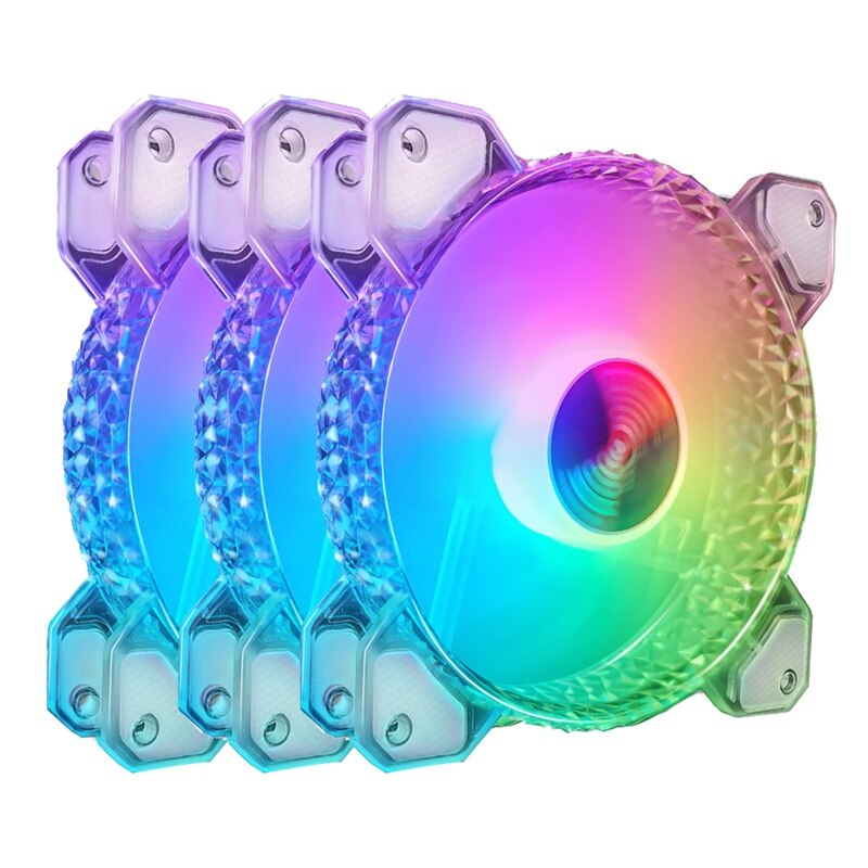 COOLMOON Crystal Diamond RGB Fan Sets, 12cm Silent Long-Life Rgb Luminous Chassis Cooling Fan Set for PC