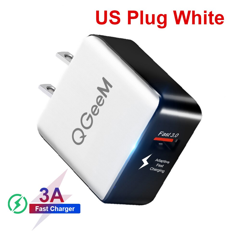 QGEEM-cargador USB QC 3,0, adaptador de carga rápida 3,0, dibujo de fibra, para iPhone, Xiaomi Mi9, UE, EE. UU.: US Snow White