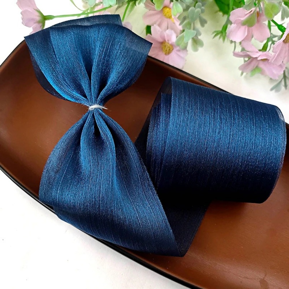 Ruban en mousseline de soie plissée de 5M, 6cm de large, bricolage, fil de Tulle, ruban à nœud, Bouquet de coiffure