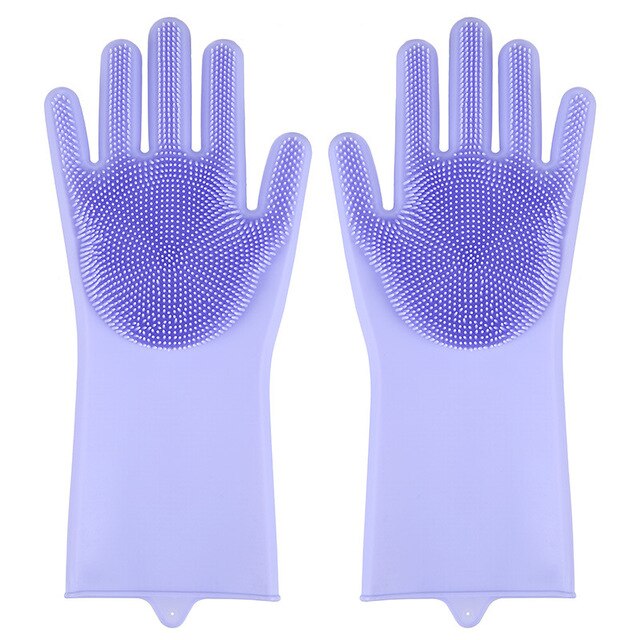 1 paire Silicone vaisselle gants magique Silicone nettoyage gant pour ménage épurateur caoutchouc cuisine propre outil vaisselle lavage gants: Light purple