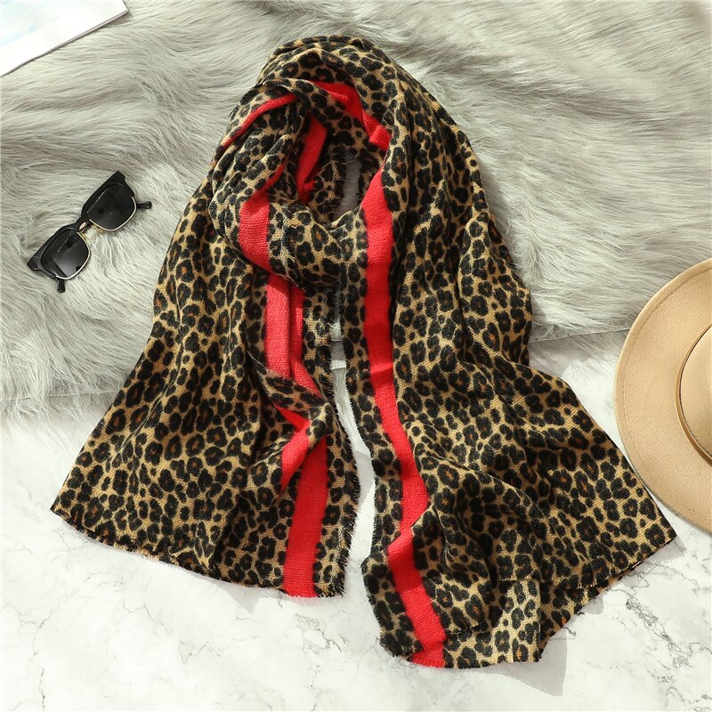Vinter varme kvinder tørklæde dyr leopard print dame tykke bløde sjaler og ombryder kvindelige tørklæde i kashmir tørklæde: C5