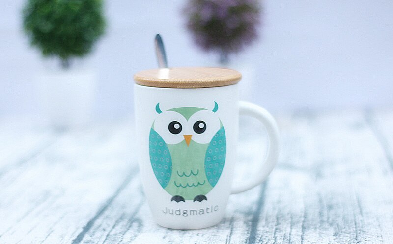 400ml Gufo modello tazza tazza con coperchio cucchiaio, tazze da tè in ceramica tazze di Colore parete interna di una coppia di Caffè tazze tazza di latte Articoli E Attrezzature Per Acqua, Caffè, Tè: 03
