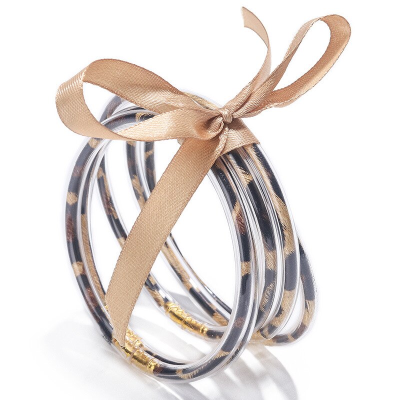 5 Stuks In Een Vriendschap Luipaard Roze Goud Glitter Jelly Armband Vriendschap Bangle