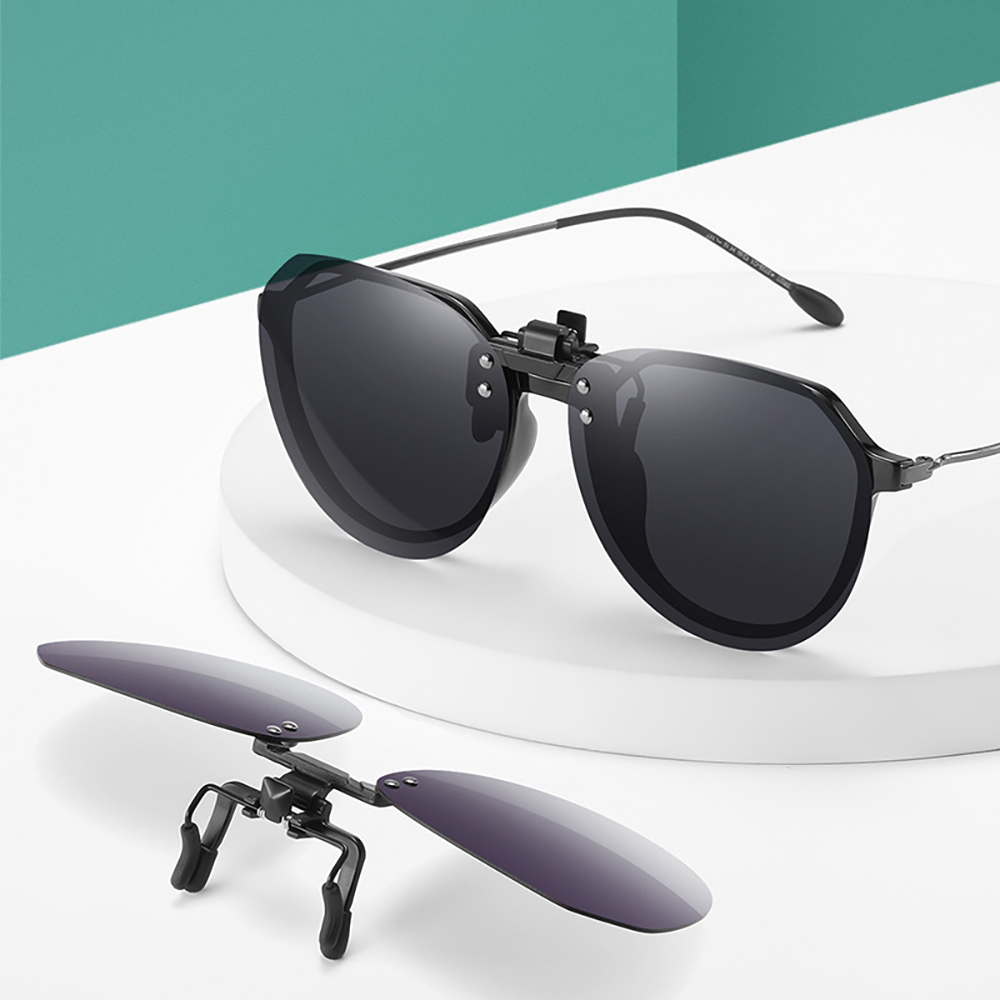 VIVIBEE grande taille rabattable pince sur lunettes de soleil polarisées dégradé gris lentille surdimensionné conduite UV400 Protection accessoire de pêche