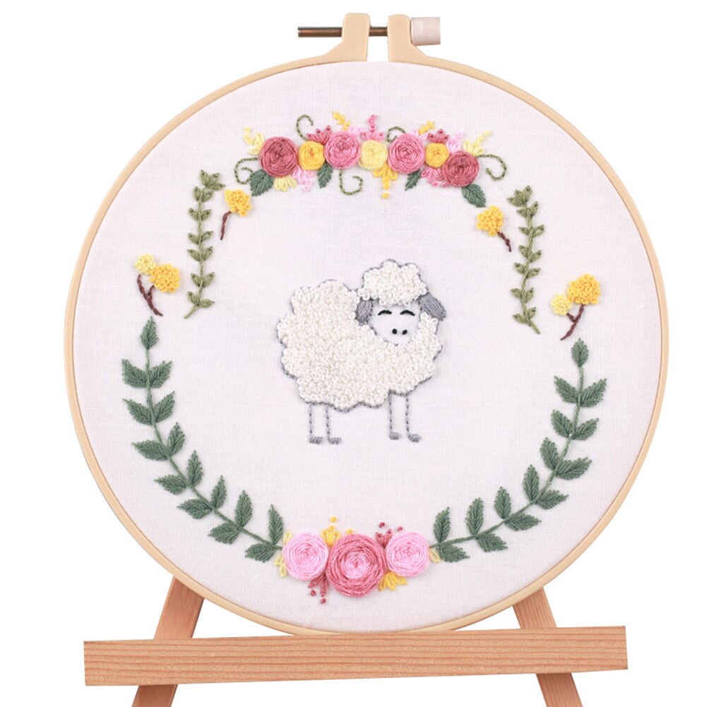 Hand-Embroidered Sets Of DIY Cartoon Style Crafts With Pattern Instructions For Beginners To Learn Easily: Little Sheep