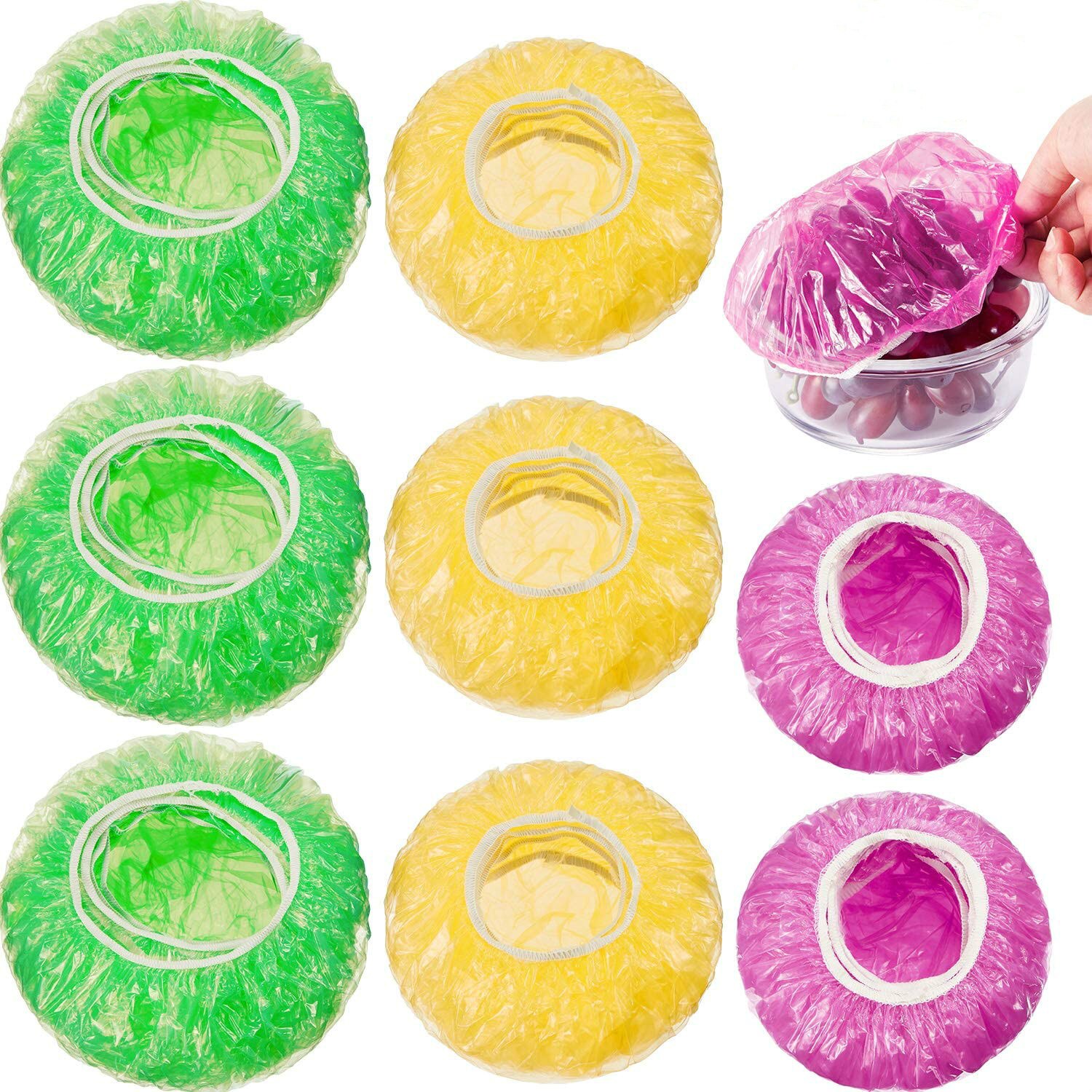 Cubiertas elásticas y reutilizables para almacenamiento de alimentos, cubiertas coloridas para cuencos, Platos y platos, cubiertas de plástico para Familia y pícnic al aire libre, 60 uds.