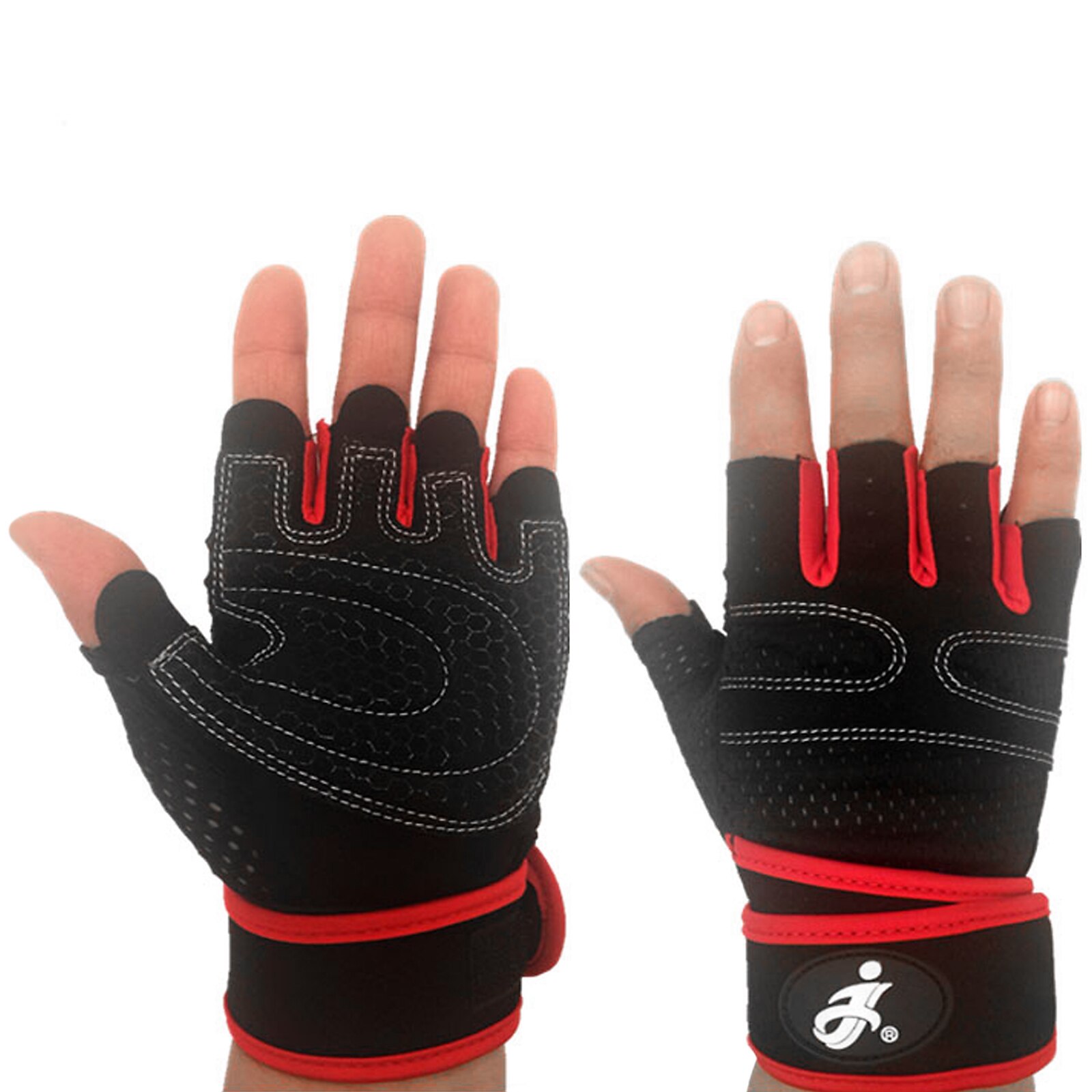 Traspirante Guanti Per Fitness In Silicone di Palma Hollow Torna Palestra Guanti Guanti di Sollevamento Pesi Allenamento Manubrio Crossfit Bodybuilding Guanti: Rosso / M.