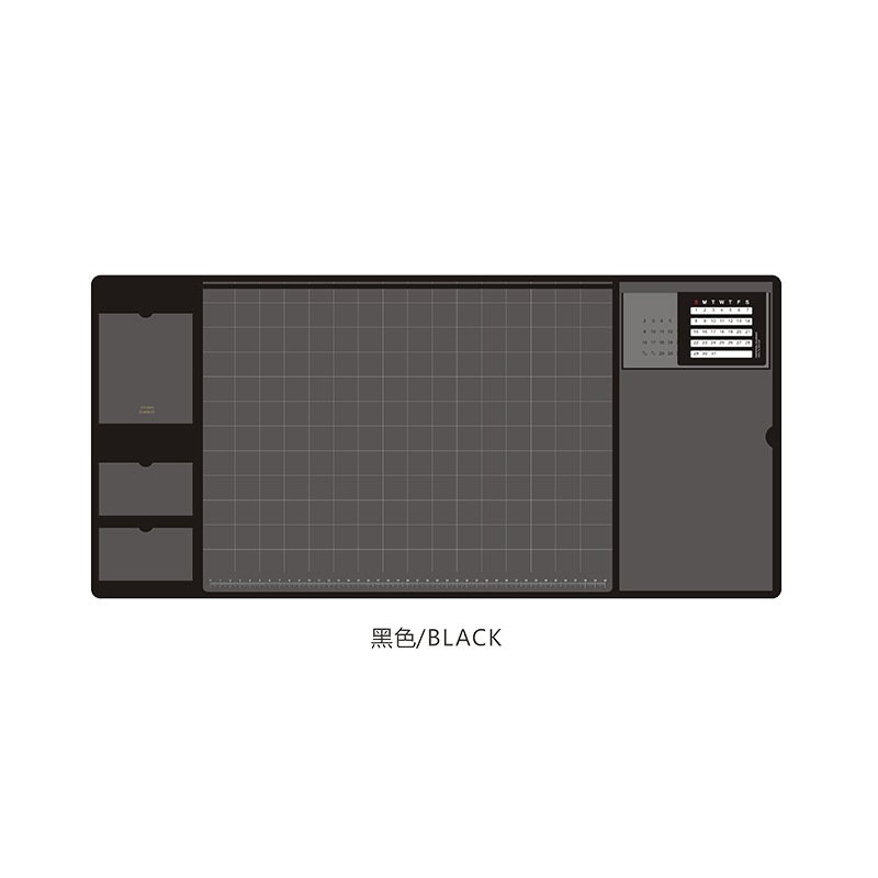 Multifunctionele Oversized Pu Muismat Student Schrijven Pad Business Desk Mat Laptop Kussen Bureau Organizer Met Kalender: Black