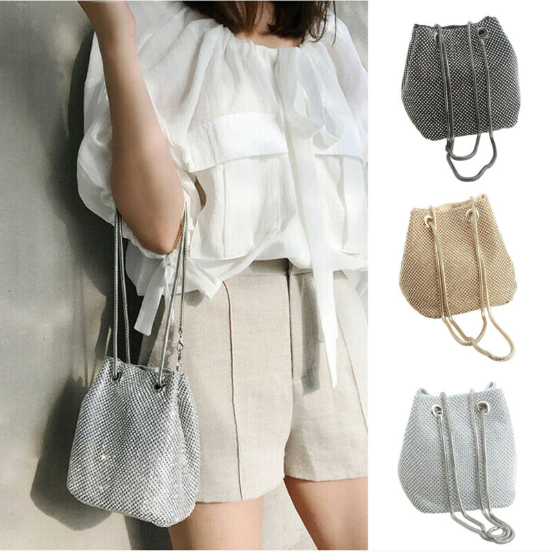 Grand sac seau à bandoulière en strass pour femmes, sac à épaule de soirée, nouvelle