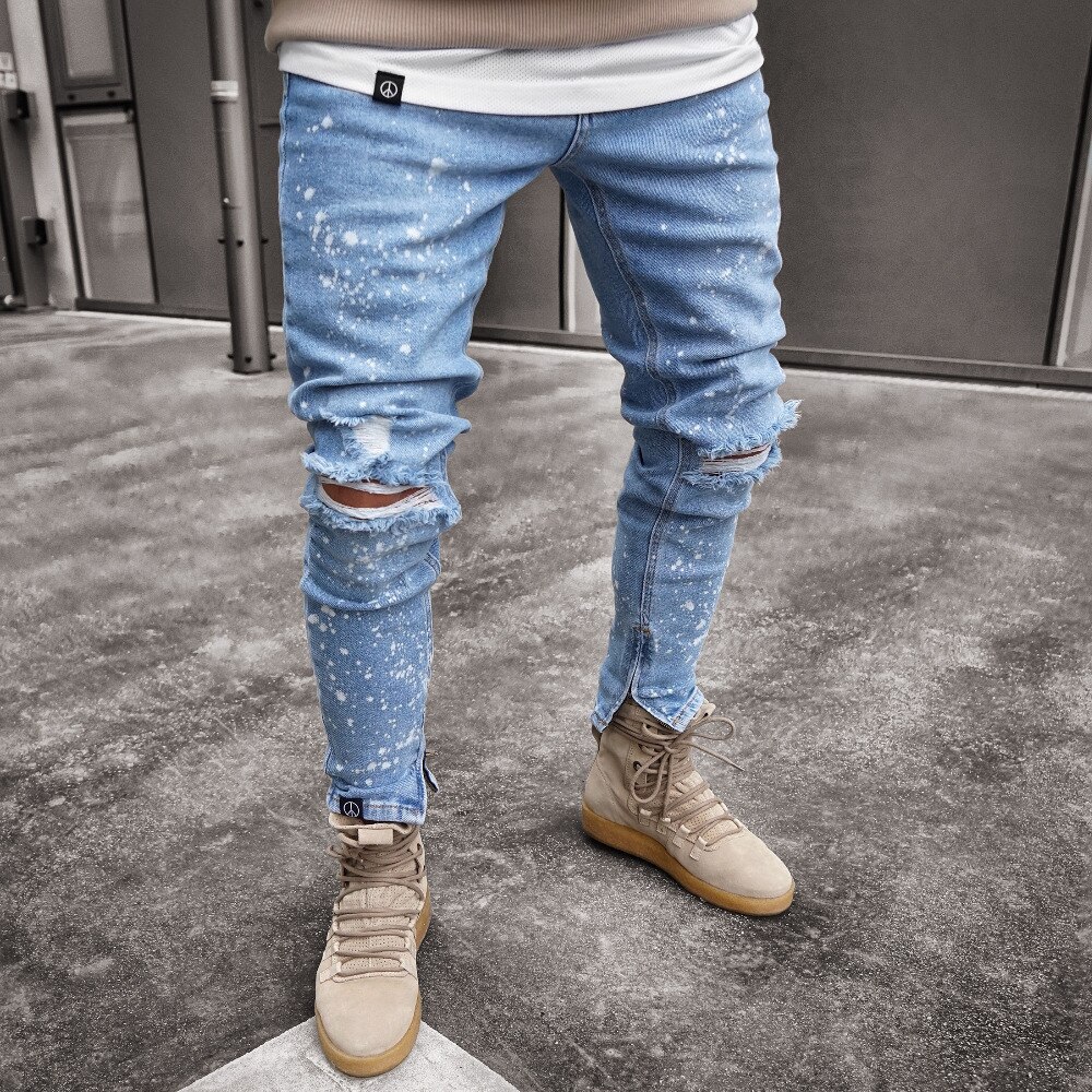 neue Männer Löcher Jeans Kühlen European Männer Hip Hop Zerrissene Dünne Jeans Casual Nostalgischen hosen s