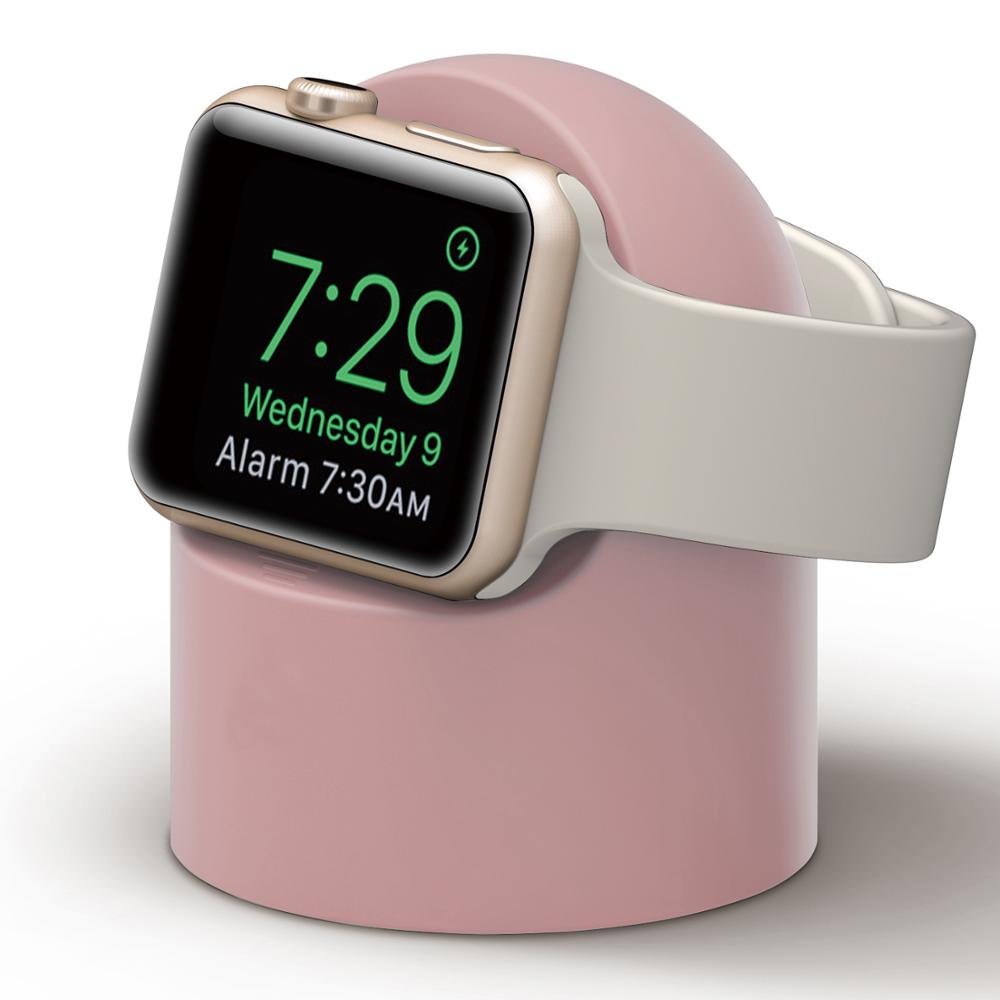Holder til apple ur serie 6 5 4 3 2 1 se stand watchos natbord holder silikone hjemmeladestation til ur moderne: Lyserød