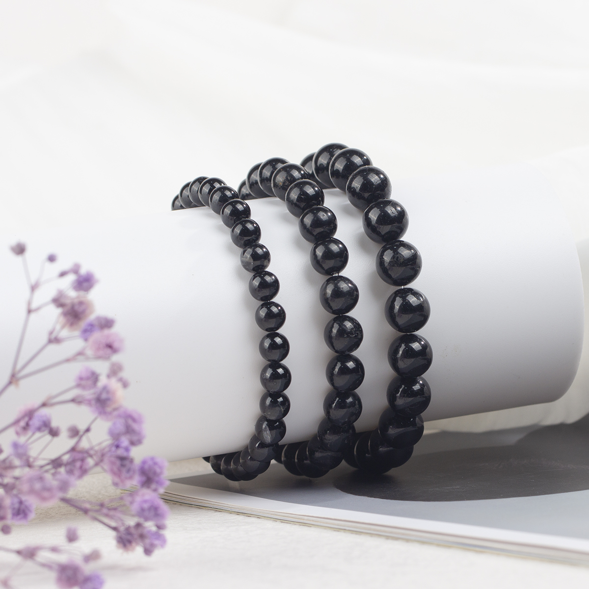 1 peça/turmalina preta natural feita à mão com contas 6mm-10mm pulseira de personalidade neutra presente de feriado para amigos