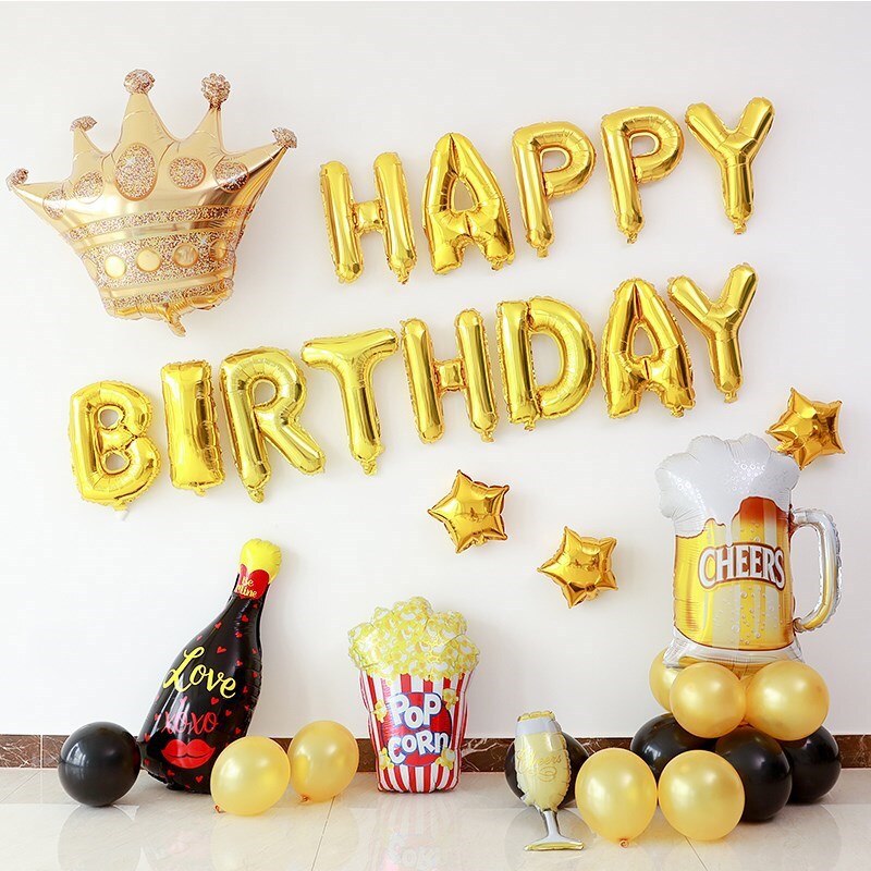 Gelukkige Verjaardag Brief Ballon Decoraties Een Kroon Ballon Popcorn Ballon Decoratie Anniversaire Baby Shower Meisje Feestartikelen