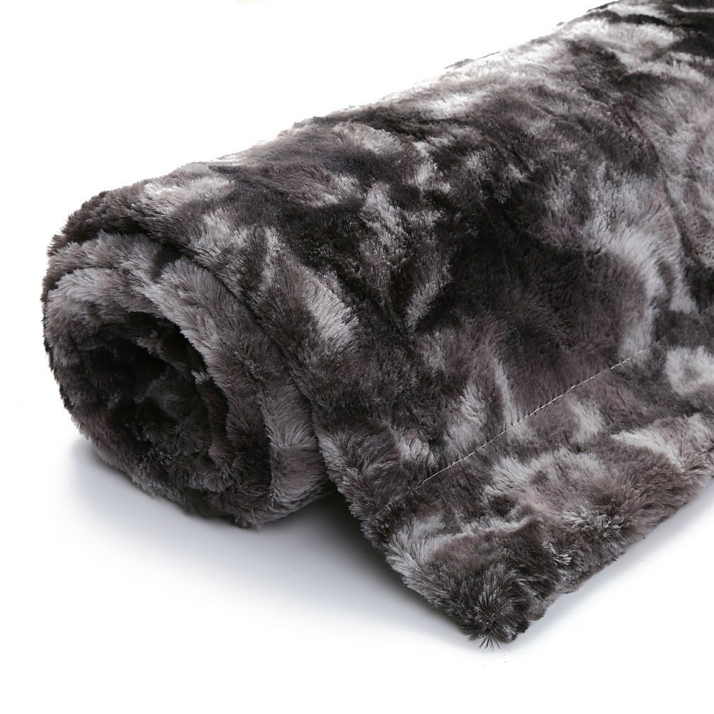 Universal lammet fløjletæppe luksus varmt fluffy plys tæppe tie-dye faux fur super blødt tæppe vinter varmt sheetsla 465: Sort