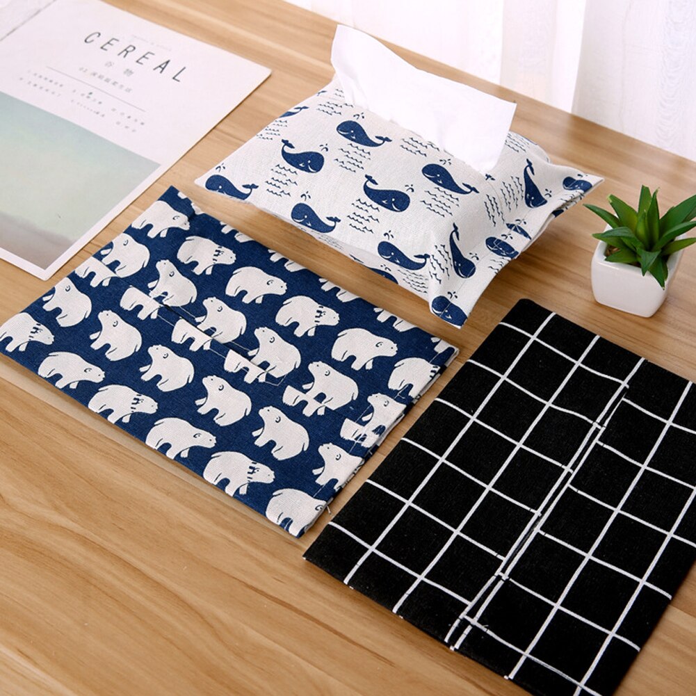 Tissue Bag Cotton And Linen Tissue Box Cover Handkerchief Napkin Holder Cover Cute Animal Printing Baby Wet Wipes Box Wipe Cases