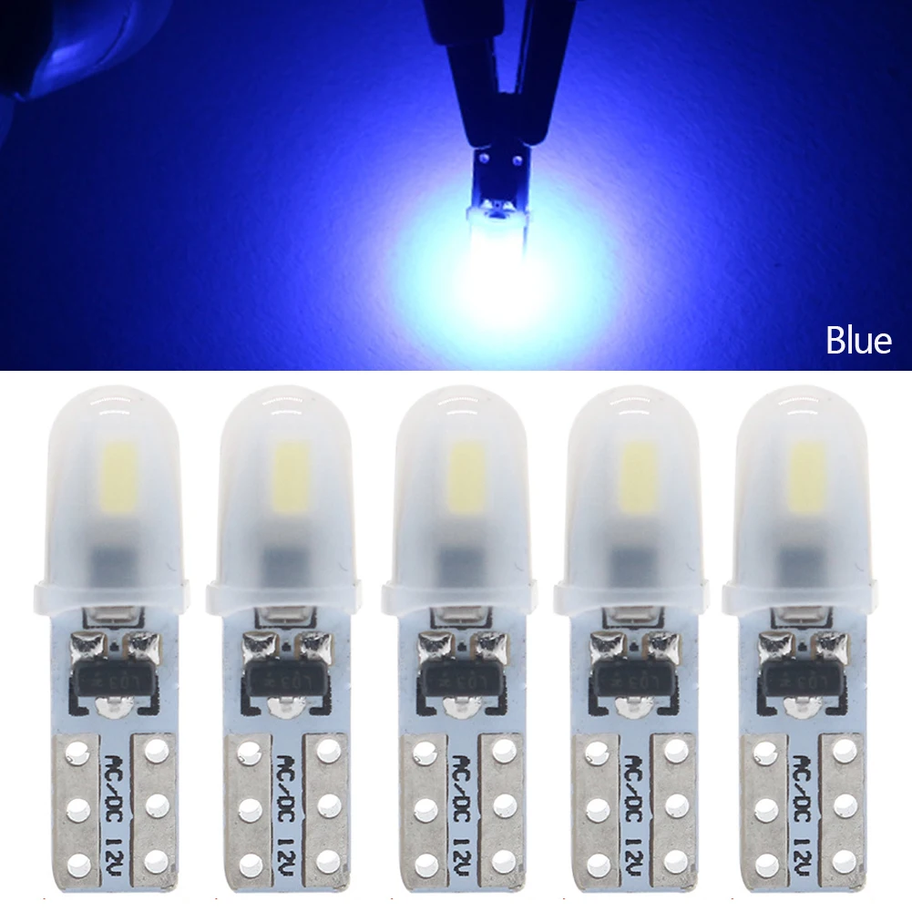 Ampoule LED T5 pour tableau de bord de voiture, 5 pièces, lampes de tableau de bord 2-3014 SMD sans polarité, 7 couleurs d'éclairage vibrantes, DC 12V: Bleu