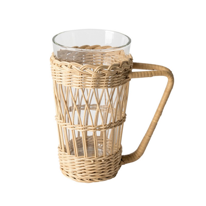 Tejido de mimbre cobertor de soporte para vaso de agua de vidrio Anti-escaldadura cubierta del sostenedor de la taza con protección para manija cubierta: Default Title