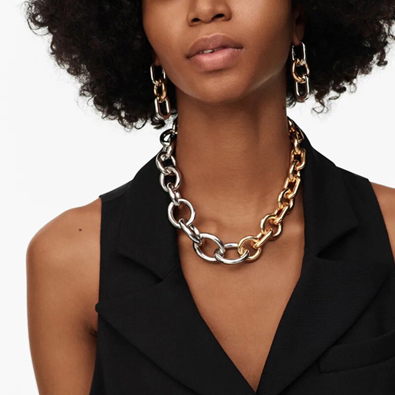 ZA Vintage Gold Metal Gothic Women Chain Necklace Luxury Hyperbole Party Choker Necklace Jewelry