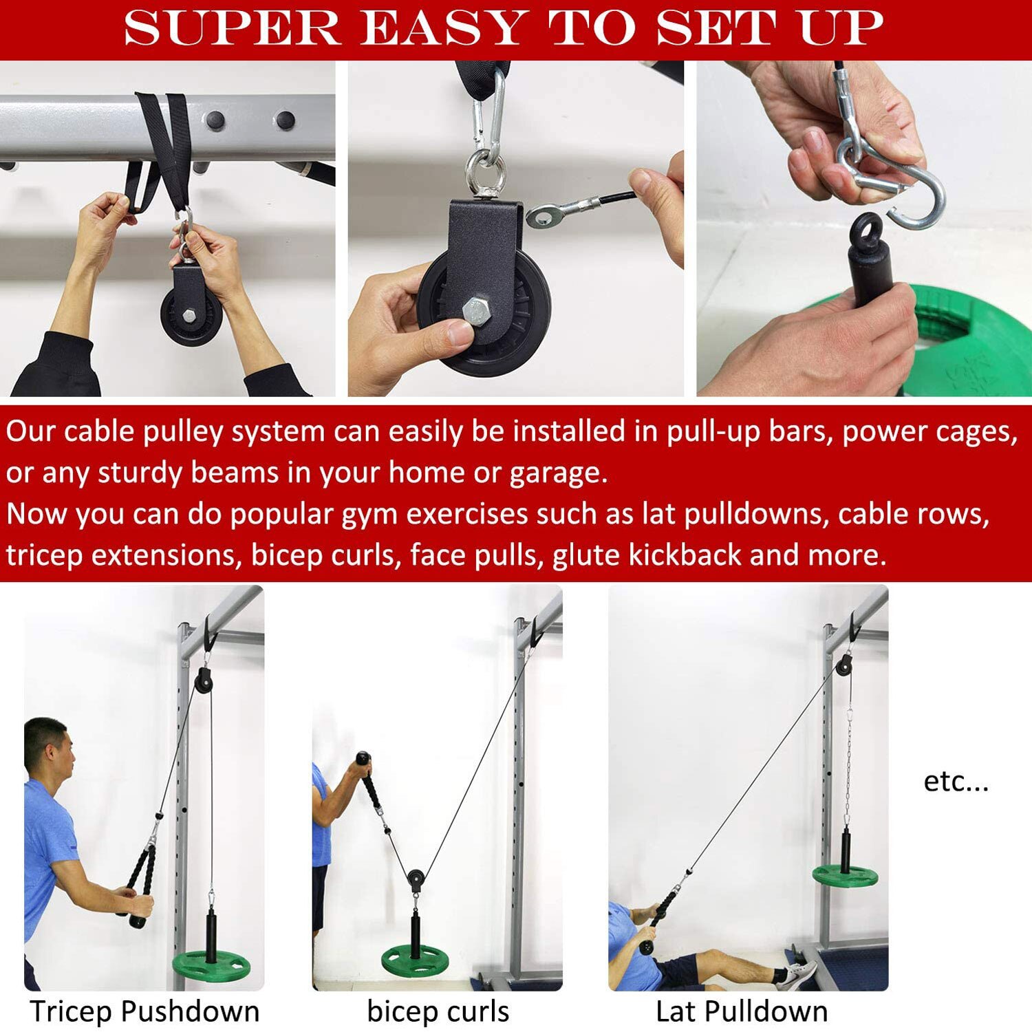 Fitness Cable Pulley System Set Weight Strength Training Equipment Wire Rope Loading Pin Rack Accessories LAT Pull Down Home Gym