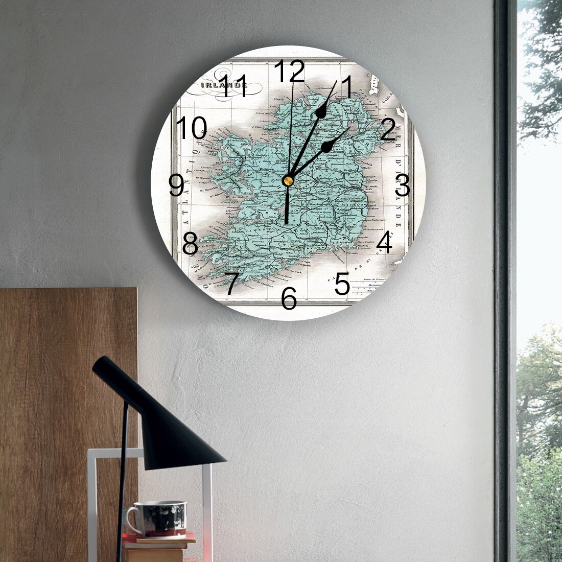 Karte Irland Jahrgang Stil Dublin Atlas Wanduhr Wohnzimmer Schlafzimmer Zauberstab Uhr Stumm Karikatur Wanduhr Hause Dekoration