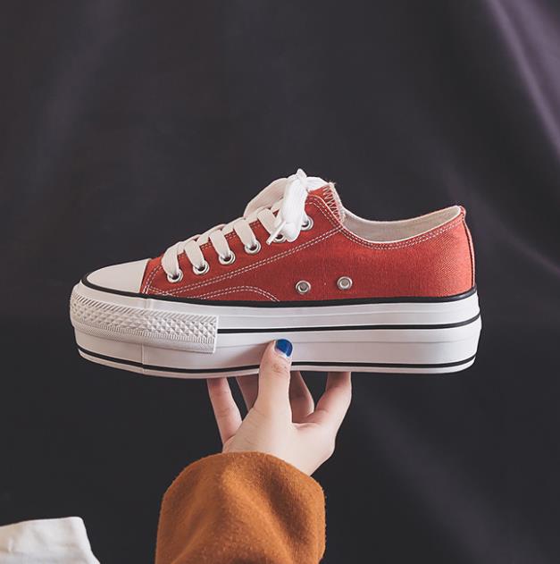 Verano de las mujeres de la Zapatos casuales zapatos de mujer Color caramelo zapatos de plataforma de lona Lisa zapatillas de mujer de fondo grueso zapatos vulcanizados: Naranja / 40