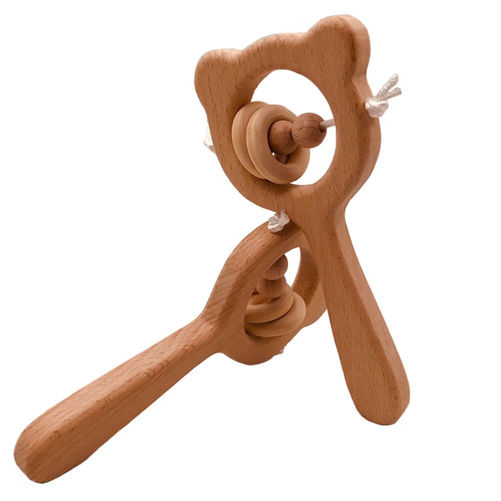 Drewniana grzechotka niedźwiedź bukowy ręcznie ząbkowanie drewniane pierścień grzechotki dla dzieci wczesne zabawki edukacyjne dla dzieci