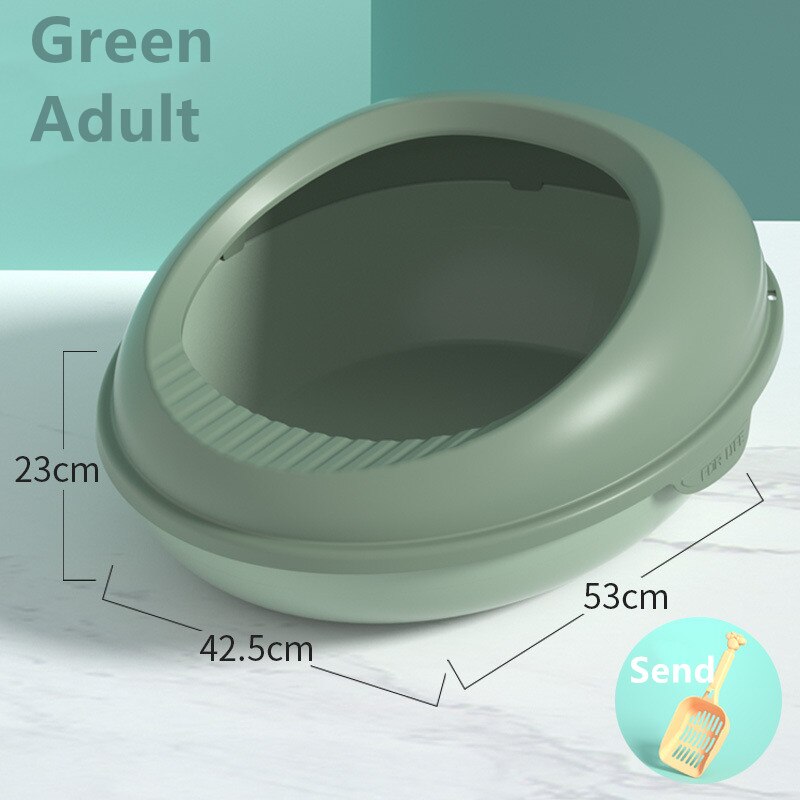 Grand bac à litière Semi-fermé pour chat, anti-projection, bassin en forme d&#39;oeuf amovible, toilette pour animaux de compagnie, fournitures pour chats: Green Adult