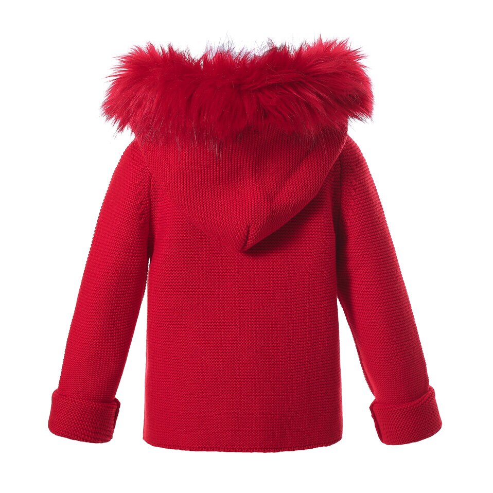 Pettigirl inverno bambino piccolo ragazzi ragazze maglione per bambini rosso staccabile pelliccia sintetica con cappuccio filato di cotone cappotto per bambini capispalla per bambini tutto&#39;ingrosso