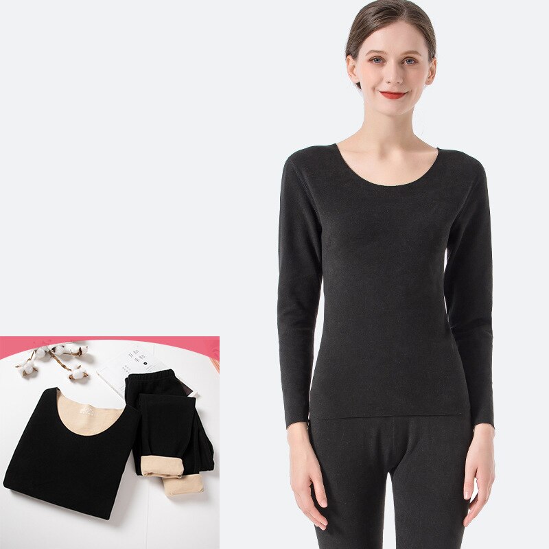 femmes sous-vêtement thermique ensemble hiver pyjamas deuxième thermique peau pulls longs Johns automne vêtements: black / XXL