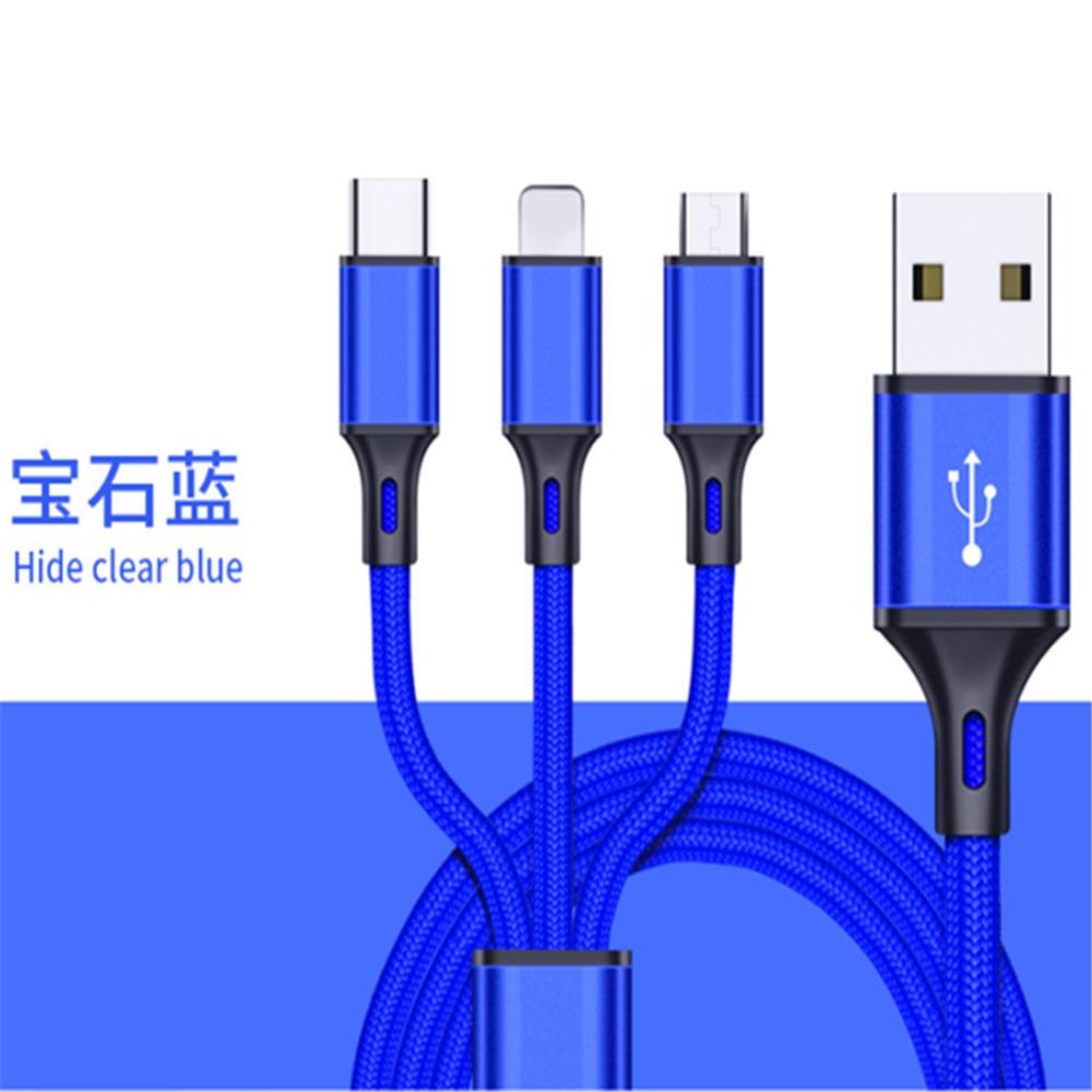 3 em 1 usb cabo de carga rápida 2.5a para carregador micro cabo usb para android usb e tipo-c cabo de carregamento rápido portátil cablei: Blue