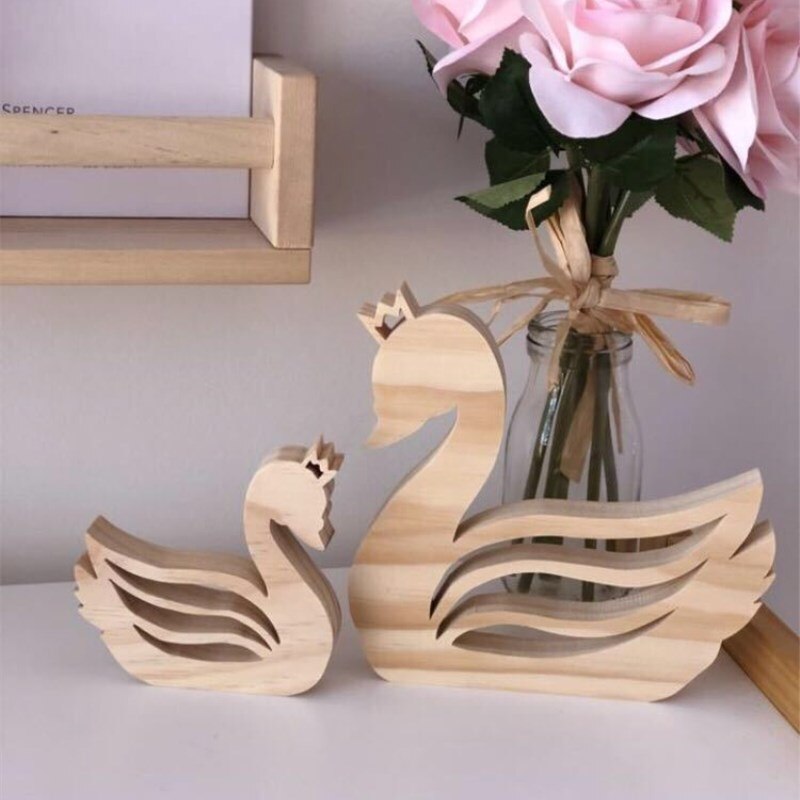2Pcs Natural Wooden Swan Cute Animals Blocks Toy Emulation Swan Models Baby Kids Learning Toys Special for Children