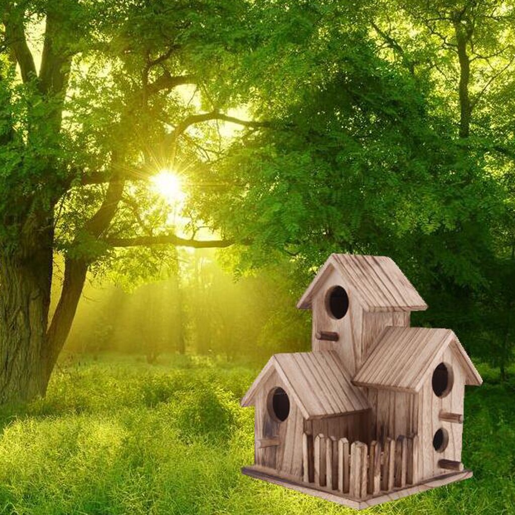 Traditional Natural Wood Bird Nesting Box Wooden Bird House Garden Beautiful Birdhouse Ornament Decor Nesting Box Large