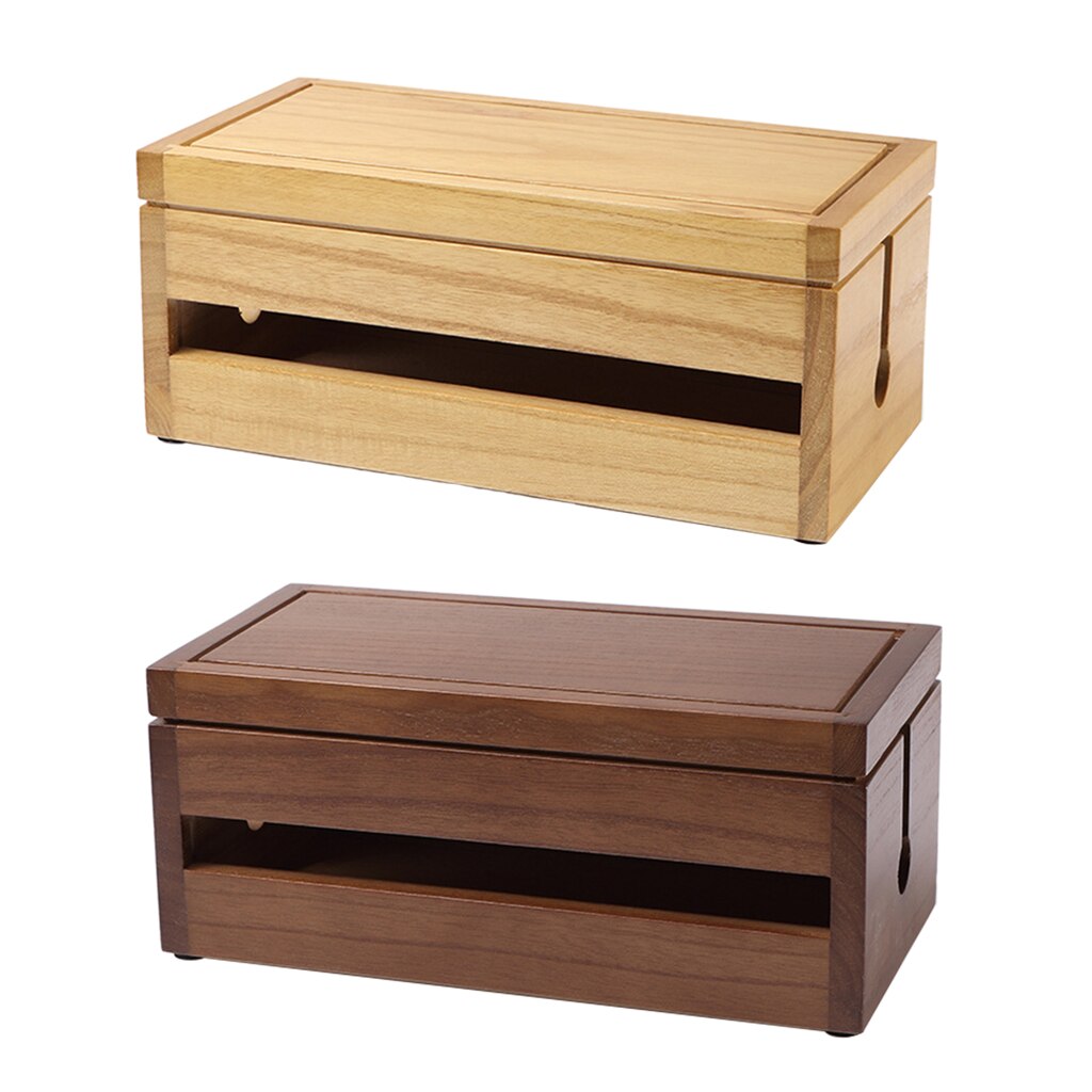 Cable Management Box Wood Cord Organizer Conceal Extension Cover Office