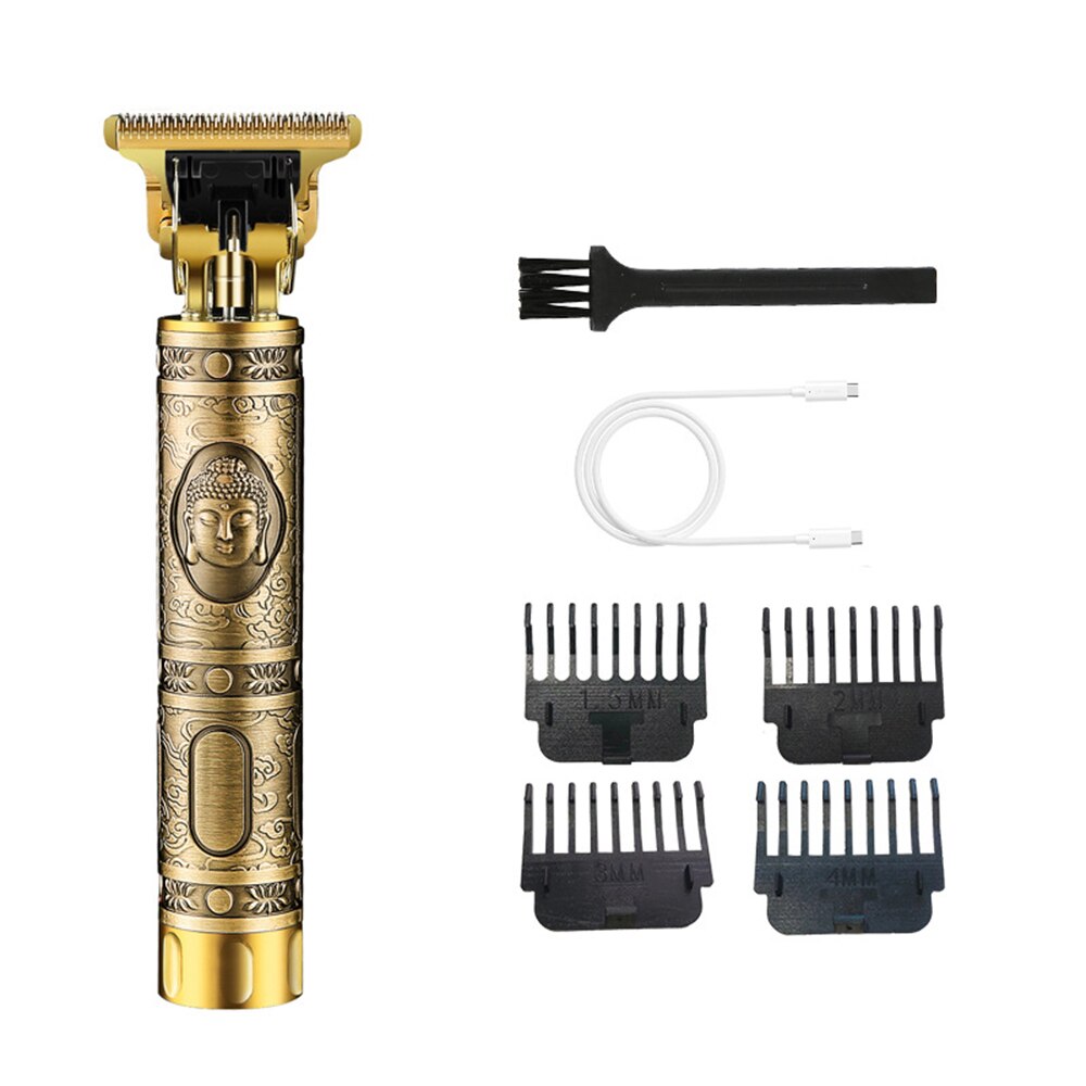 Rechargeable Hair Clipper Barber Carving T Outliner Blade Hairdressing Hair Trimmer Buddha Close Cuttting Charger: SetC