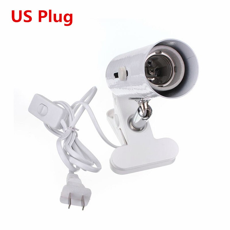 Portalámparas de cerámica de reptil con calor UVB/UVA iluminación de acuario soporte de Clip de lámpara de Base E27 para pecera lagartija tortuga: US Plug White