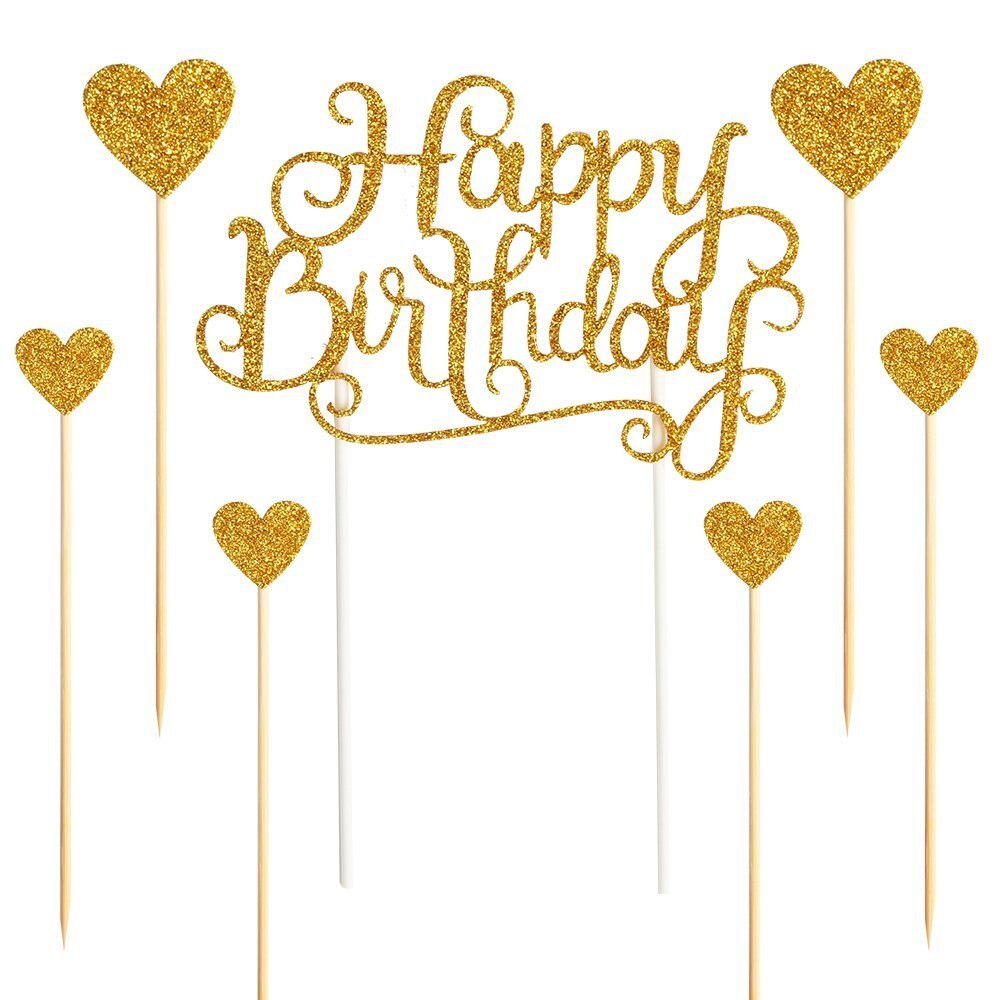 Décoration de gâteau d'anniversaire, ballons confettis, drapeau, décor de fête d'anniversaire pour enfants, garçon ou fille, fête prénatale, mariage: golden heart