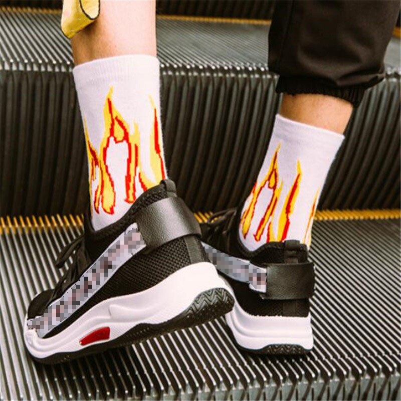 Calcetines largos de algodón de estilo Hip Hop de de Color en llamas para hombre, llama roja, antorcha de calor: 3