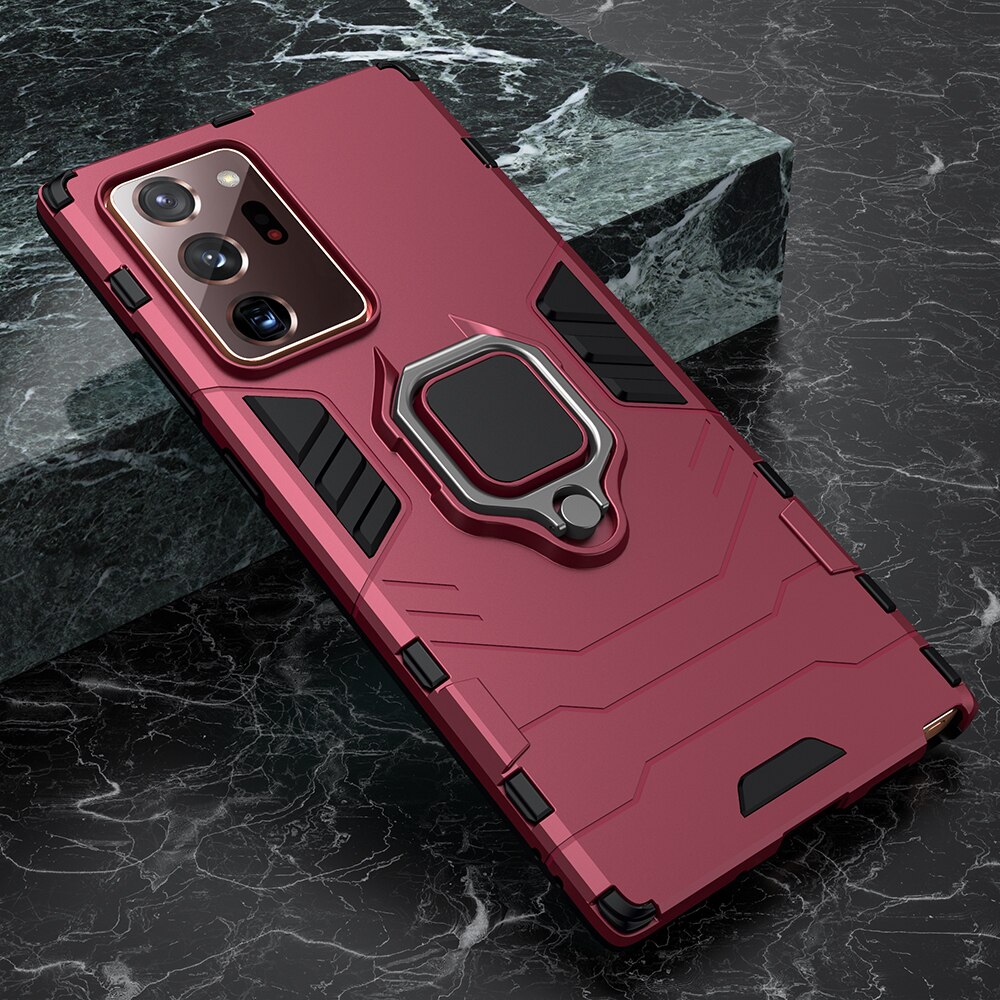 KEYSION Shockproof Armor Case for Samsung Note 20 20 Ultra Ring Stand Bumper Silicone Phone Back Cover for Galaxy Note 20 + Plus: for Sam Note 20 Plus / Red